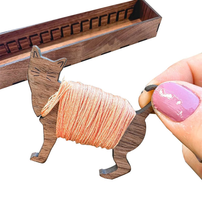 Maliben | Embroidery Thread Organizer | Wooden Bunny Bobbin Set | 16-Piece | Storage Corral Included