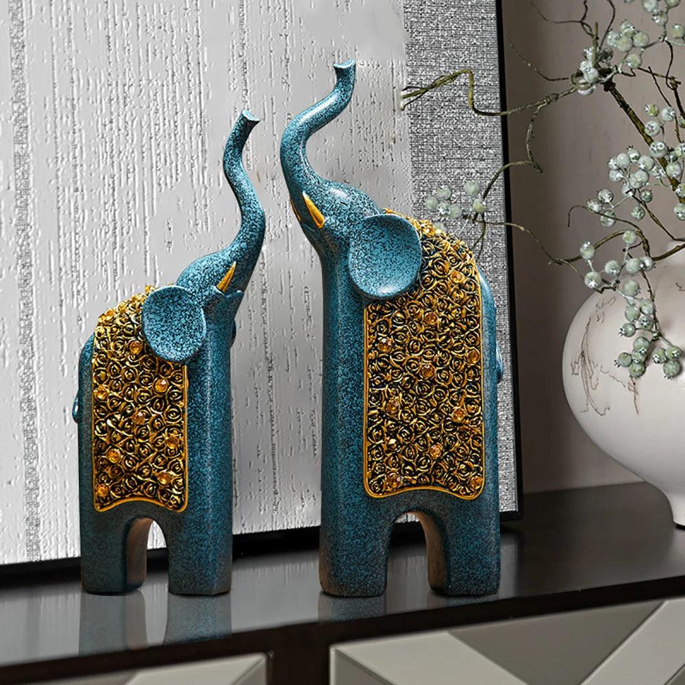Maliben | Decorative Figures Elephants Set Of 2 | Retro Design | Resin | 13x8x30 Cm
