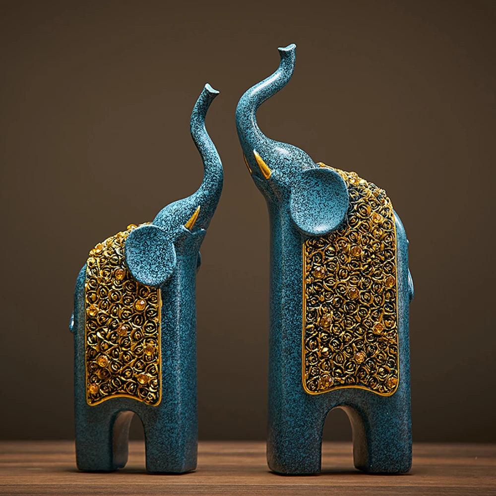 Maliben | Decorative Figures Elephants Set Of 2 | Retro Design | Resin | 13x8x30 Cm