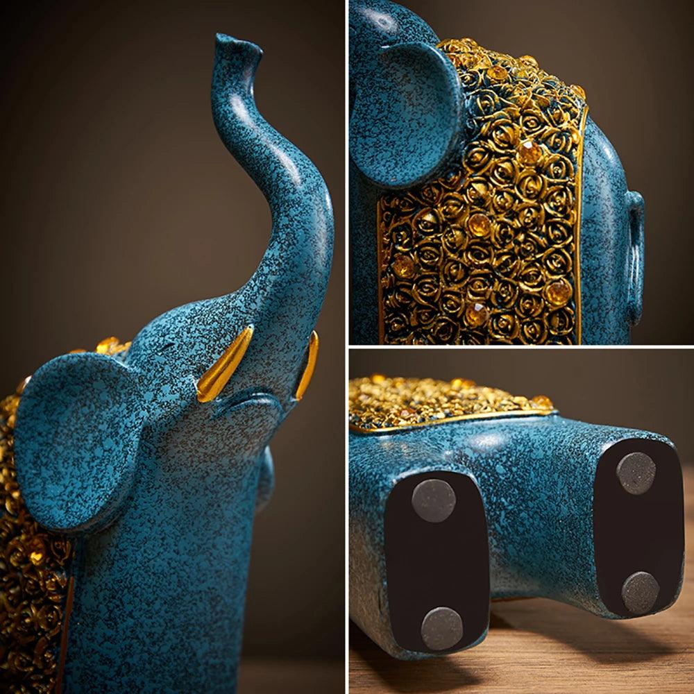 Maliben | Decorative Figures Elephants Set Of 2 | Retro Design | Resin | 13x8x30 Cm