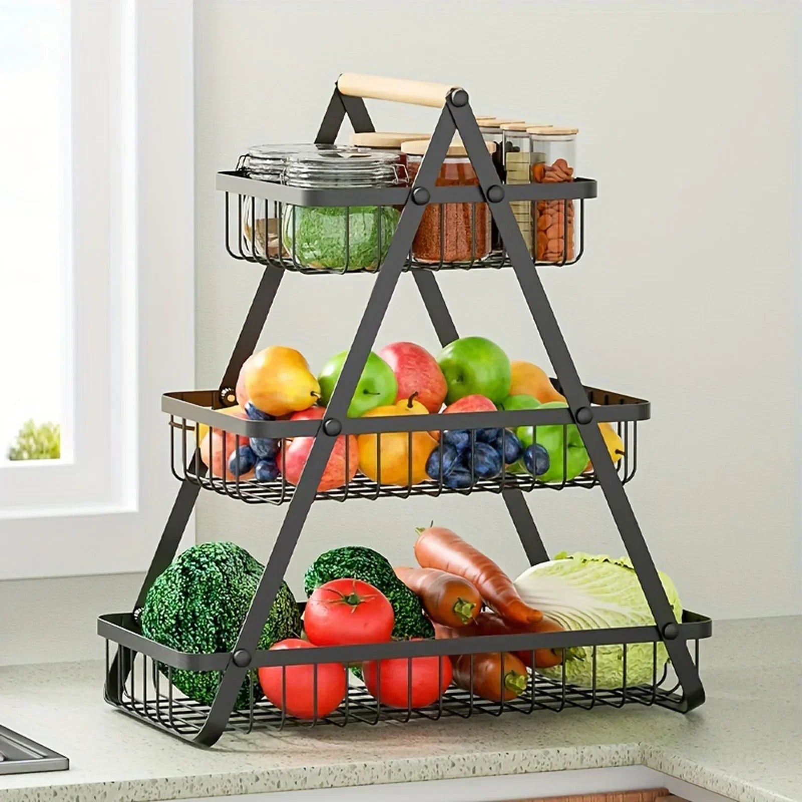Maliben | 3-Tier Fruit Basket Stand – Space-Saving Kitchen Storage
