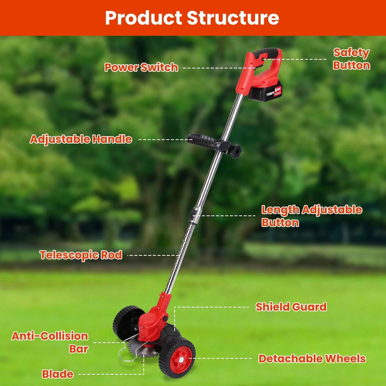 Maliben | 3-In-1 Electric Cordless Lawn Mower Battery-Powered Grass Cutter With Wheels Adjustable Head With 2 Pieces 2500mah Batteries