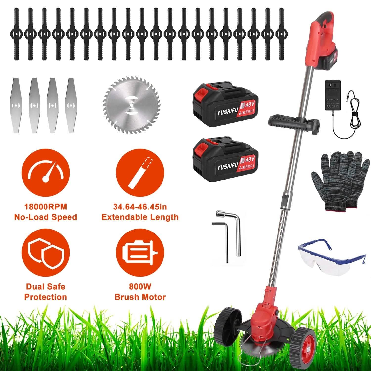 Maliben | 3-In-1 Electric Cordless Lawn Mower Battery-Powered Grass Cutter With Wheels Adjustable Head With 2 Pieces 2500mah Batteries
