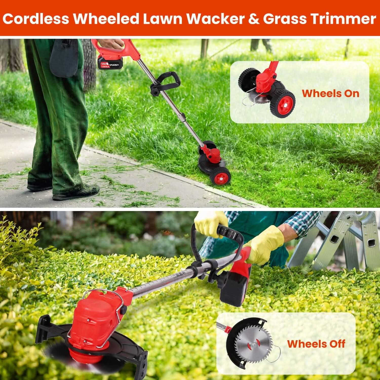 Maliben | 3-In-1 Electric Cordless Lawn Mower Battery-Powered Grass Cutter With Wheels Adjustable Head With 2 Pieces 2500mah Batteries