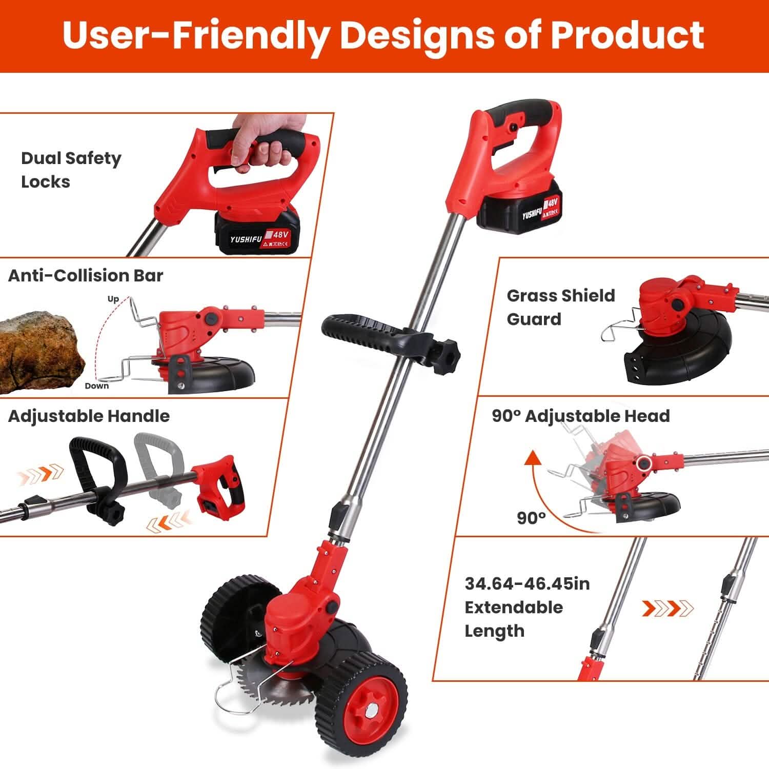 Maliben | 3-In-1 Electric Cordless Lawn Mower Battery-Powered Grass Cutter With Wheels Adjustable Head With 2 Pieces 2500mah Batteries