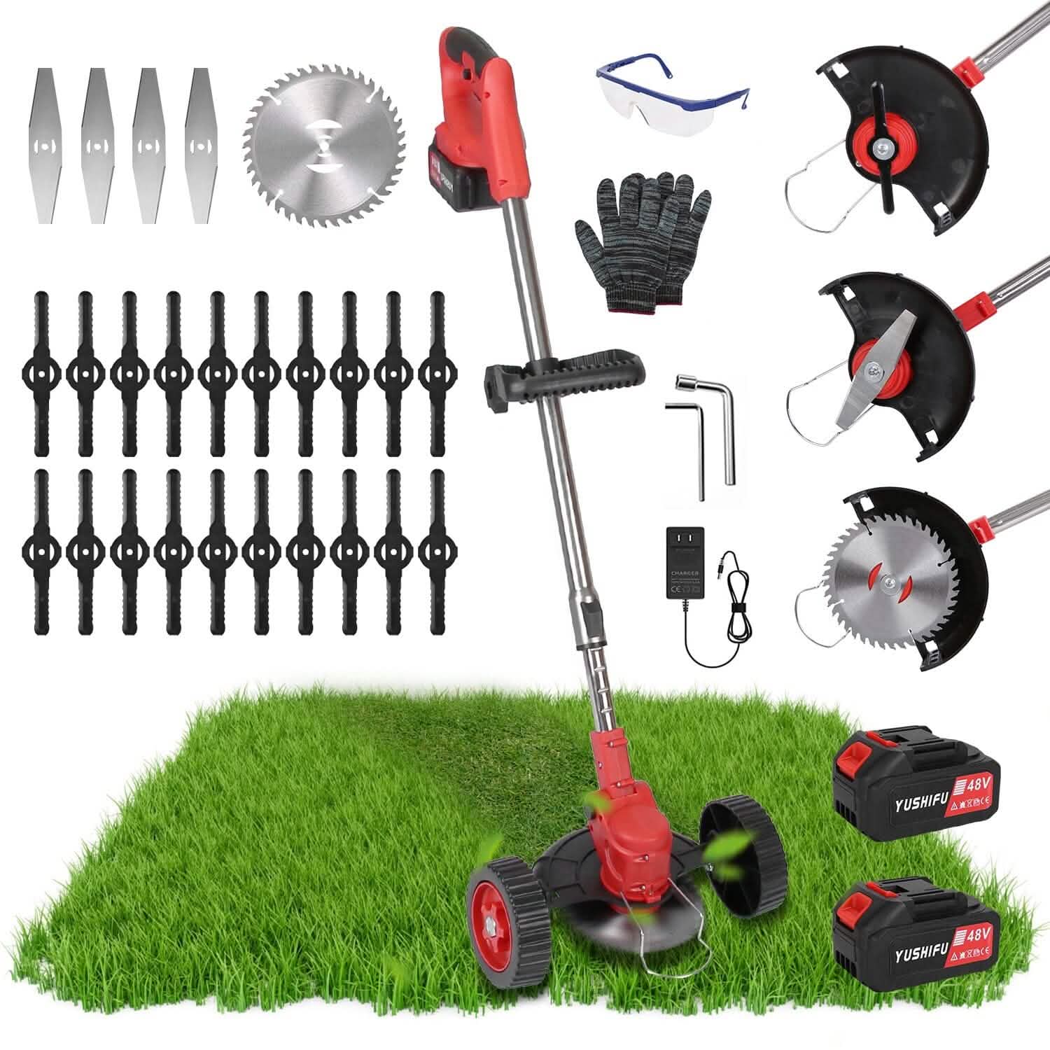 Maliben | 3-In-1 Electric Cordless Lawn Mower Battery-Powered Grass Cutter With Wheels Adjustable Head With 2 Pieces 2500mah Batteries
