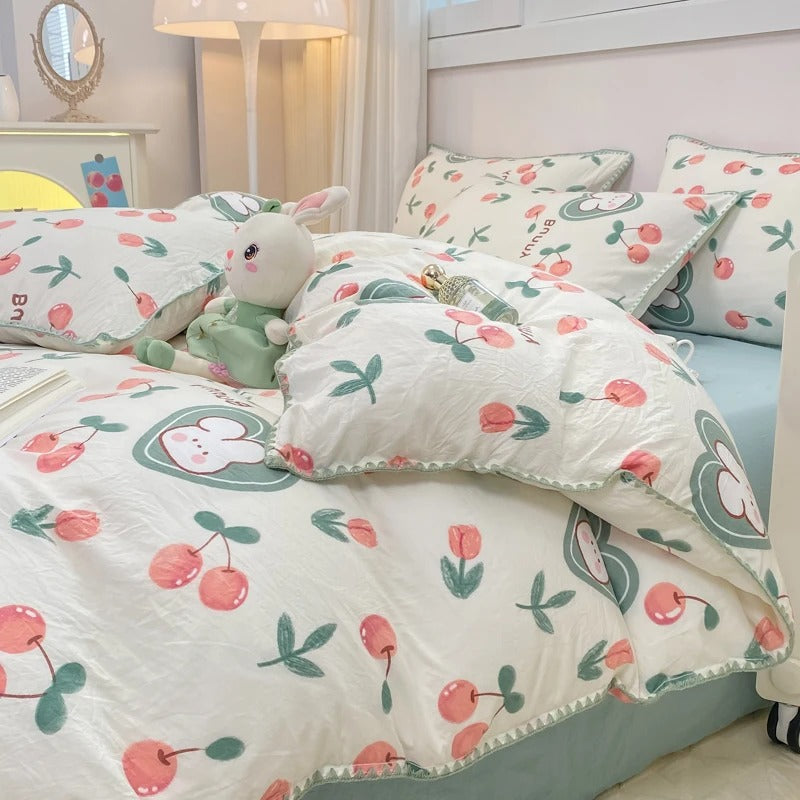 Maliben | Blossom & Berry Dream Bedding Set 4pcs Floral Duvet Cover