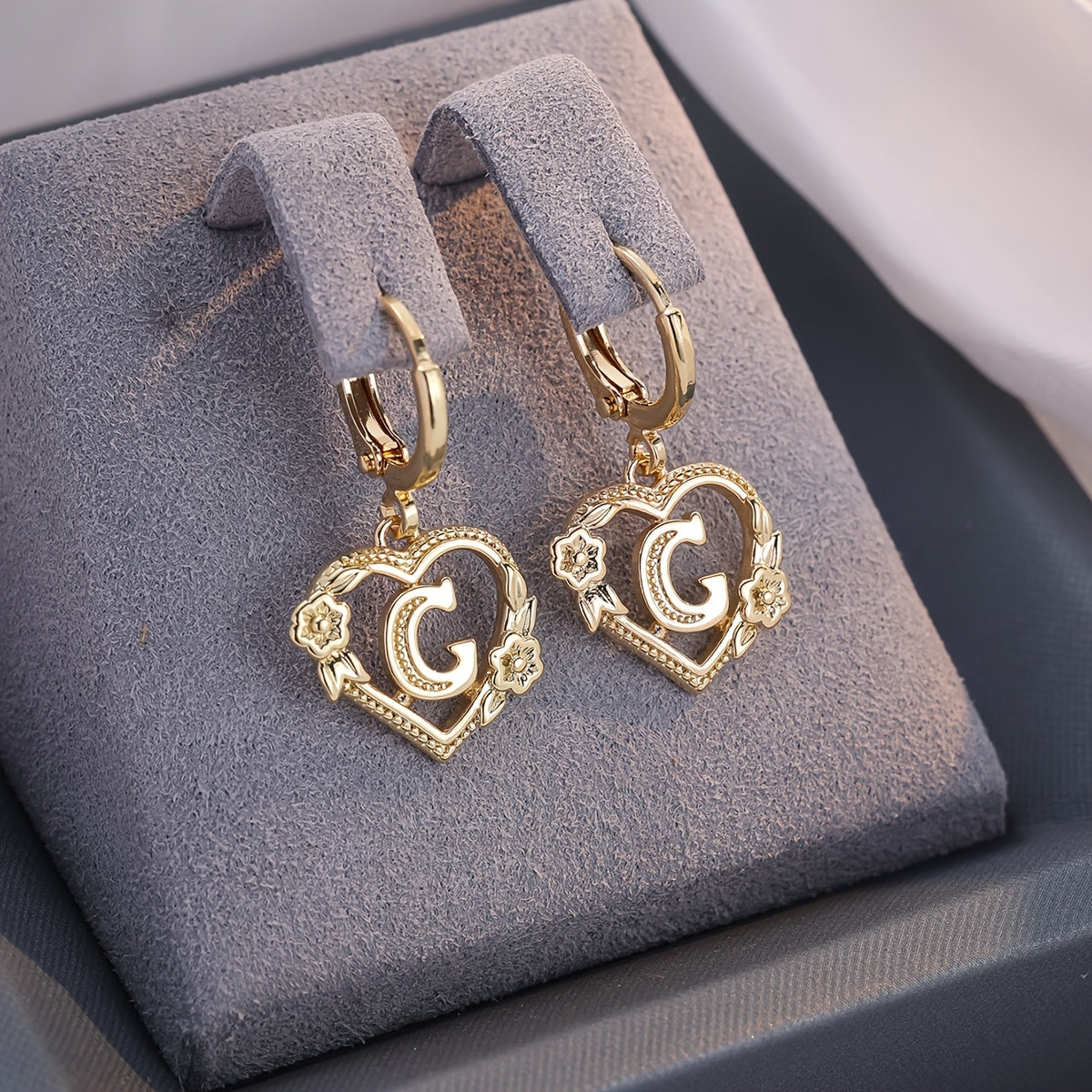 Maliben | Dainty Initial Letter Heart Hoop Earrings
