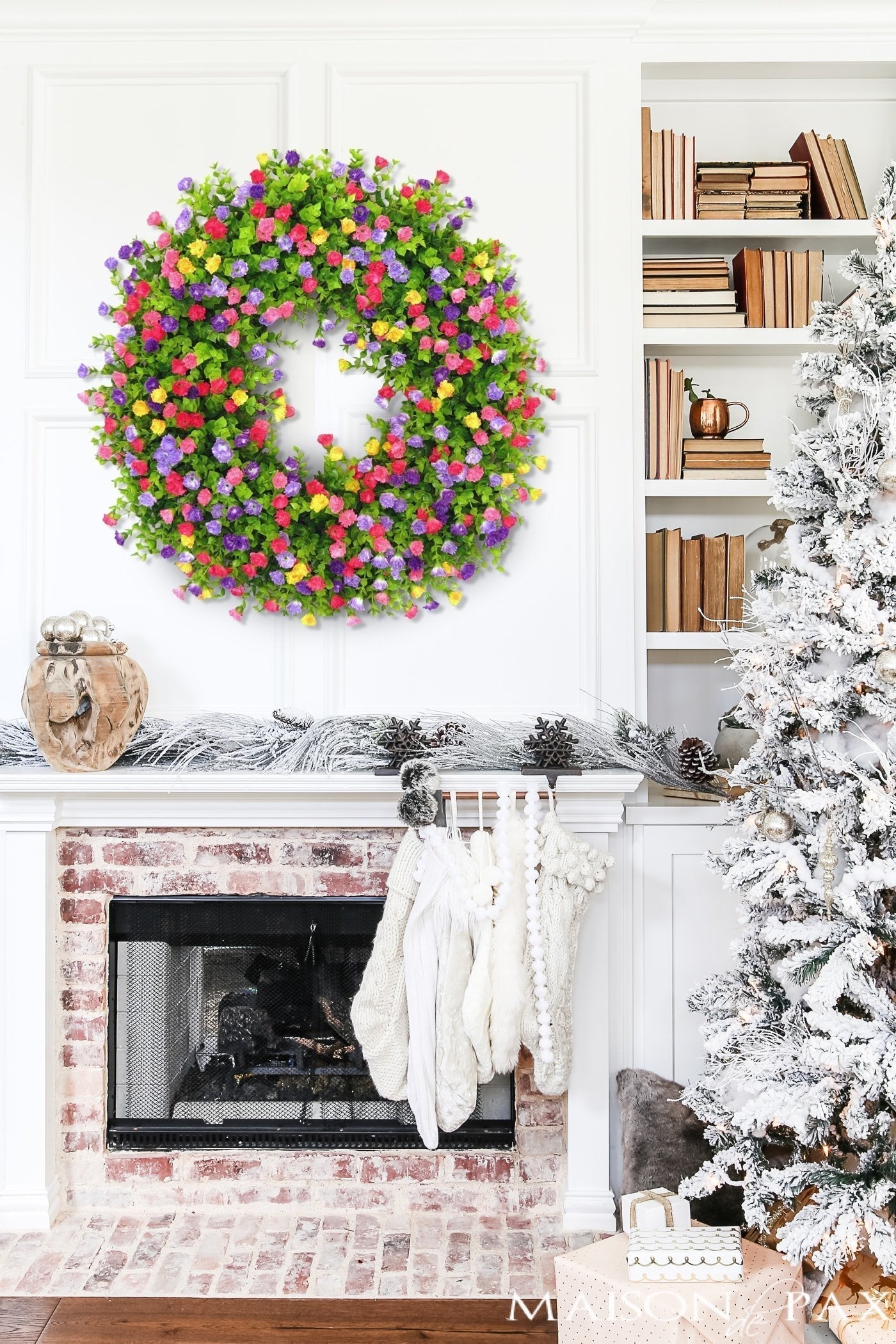 Maliben | Bloomwreath Spring & Summer Front Door Wreath | Handmade Floral Grapevine Accent