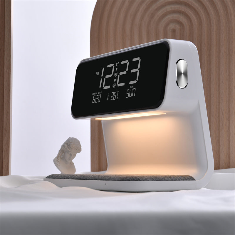 Maliben | 3 In 1 Bedside Lamp With Wireless Charger Lcd Alarm Clock And Dimmable Led