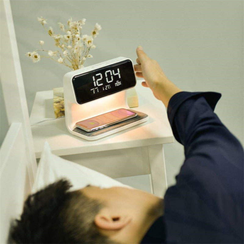Maliben | 3 In 1 Bedside Lamp With Wireless Charger Lcd Alarm Clock And Dimmable Led