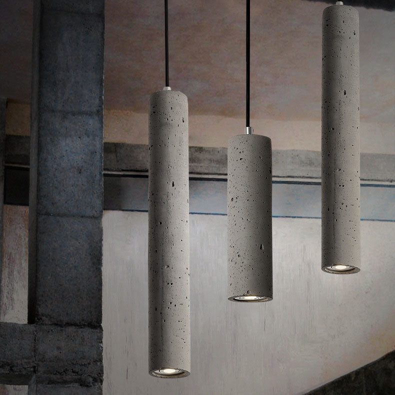 Maliben | Stonecast Industrial Cylinder Pendant Light Made Of Concrete | 1 Light | Smooth Or Rough Surface