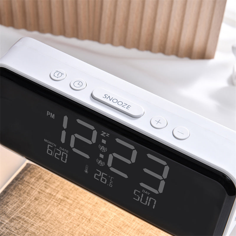 Maliben | 3 In 1 Bedside Lamp With Wireless Charger Lcd Alarm Clock And Dimmable Led