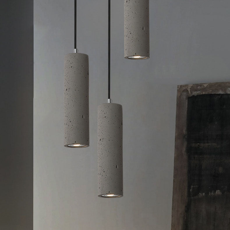Maliben | Stonecast Industrial Cylinder Pendant Light Made Of Concrete | 1 Light | Smooth Or Rough Surface