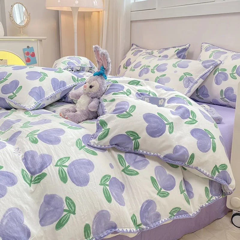 Maliben | Blossom & Berry Dream Bedding Set 4pcs Floral Duvet Cover
