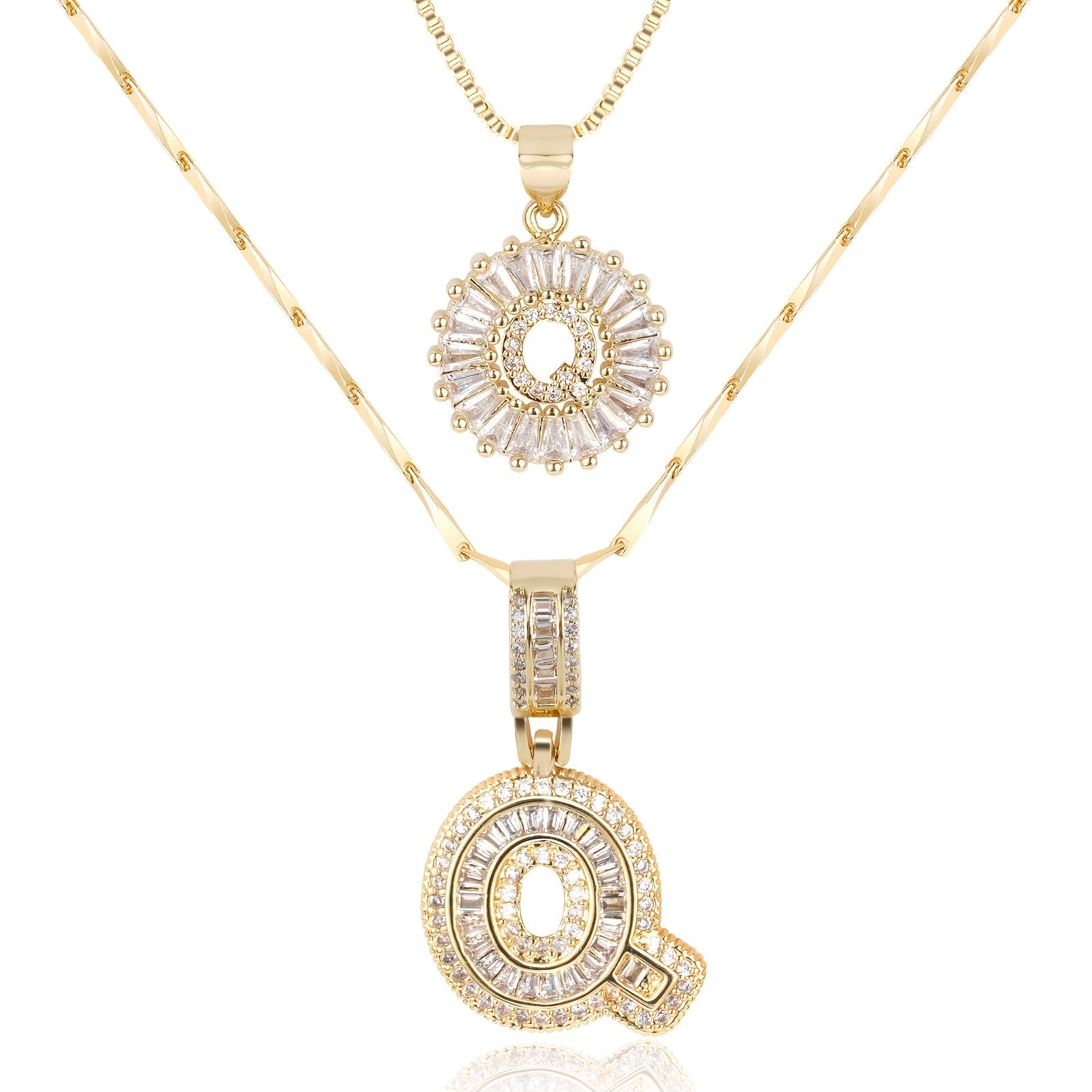 Maliben | 2pc 14k Diamond Letter Initial Necklaces