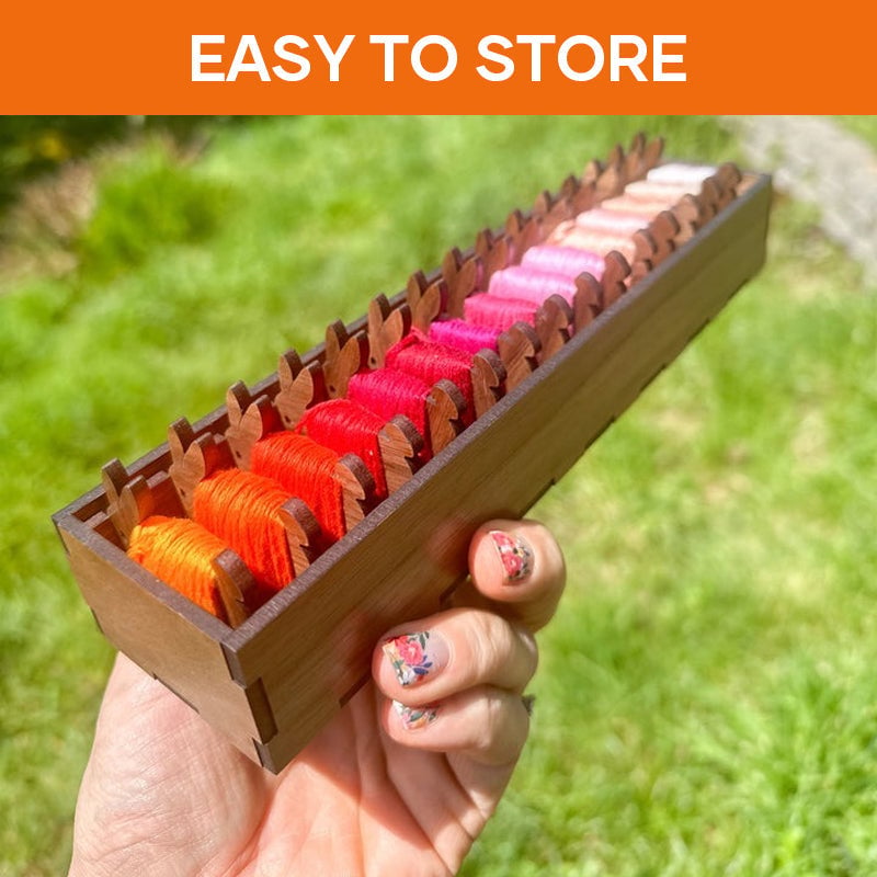 Maliben | Embroidery Thread Organizer | Wooden Bunny Bobbin Set | 16-Piece | Storage Corral Included