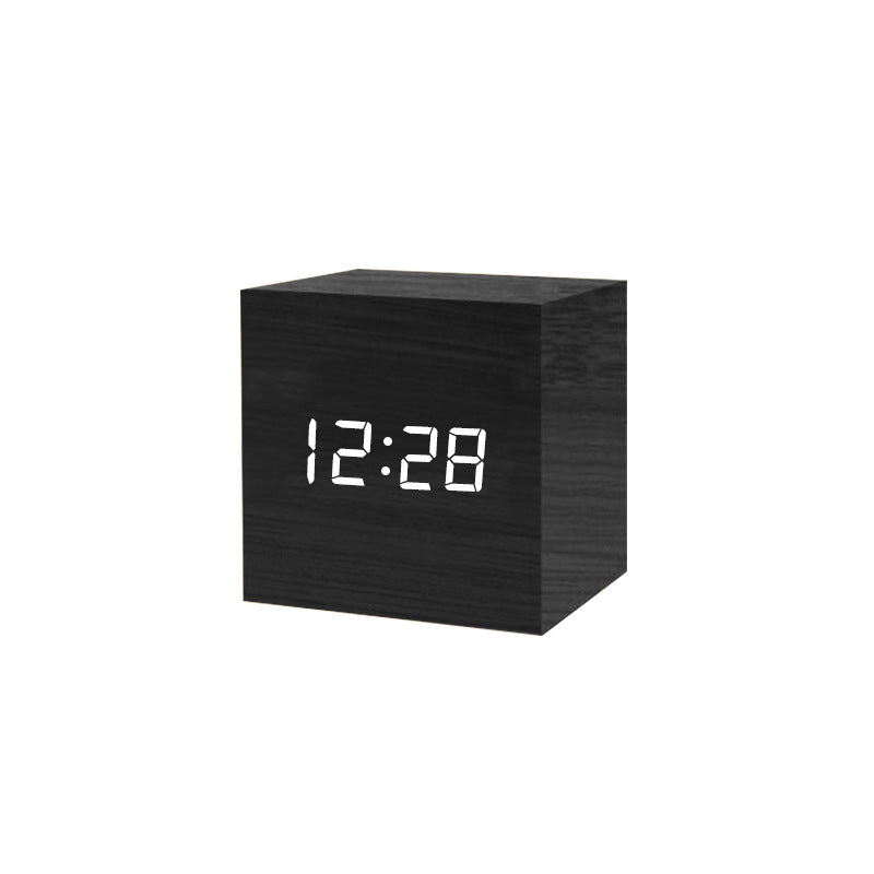 Led Wooden Clock Luminous Sound Control Electronic Alarm Clock Desktop Alarm Clock