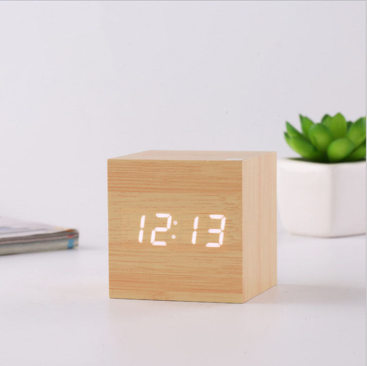 Led Wooden Clock Luminous Sound Control Electronic Alarm Clock Desktop Alarm Clock