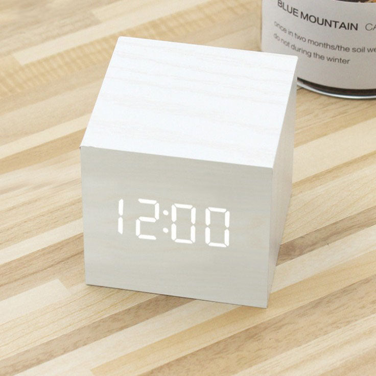 Led Wooden Clock Luminous Sound Control Electronic Alarm Clock Desktop Alarm Clock