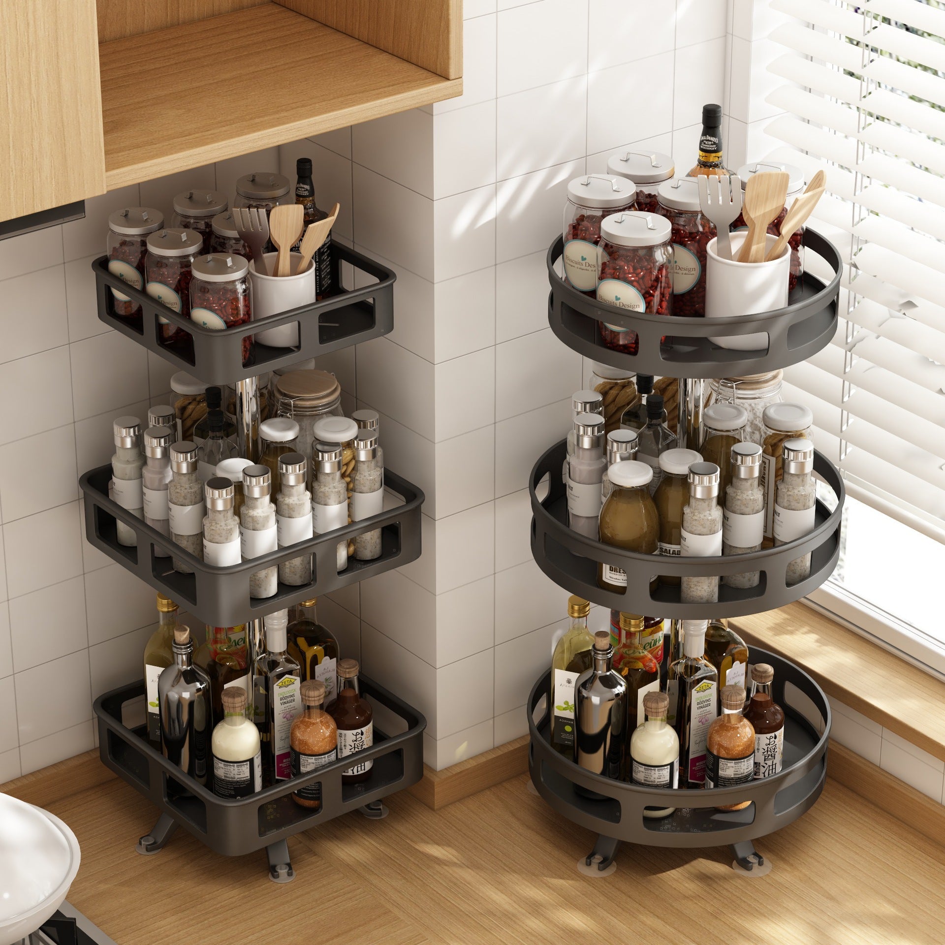 Rotatable 360-Degree Kitchen Storage Rack Seasoning Storage Rack Storage Box Oil Salt Sauce Vinegar Seasoning Jar Rack