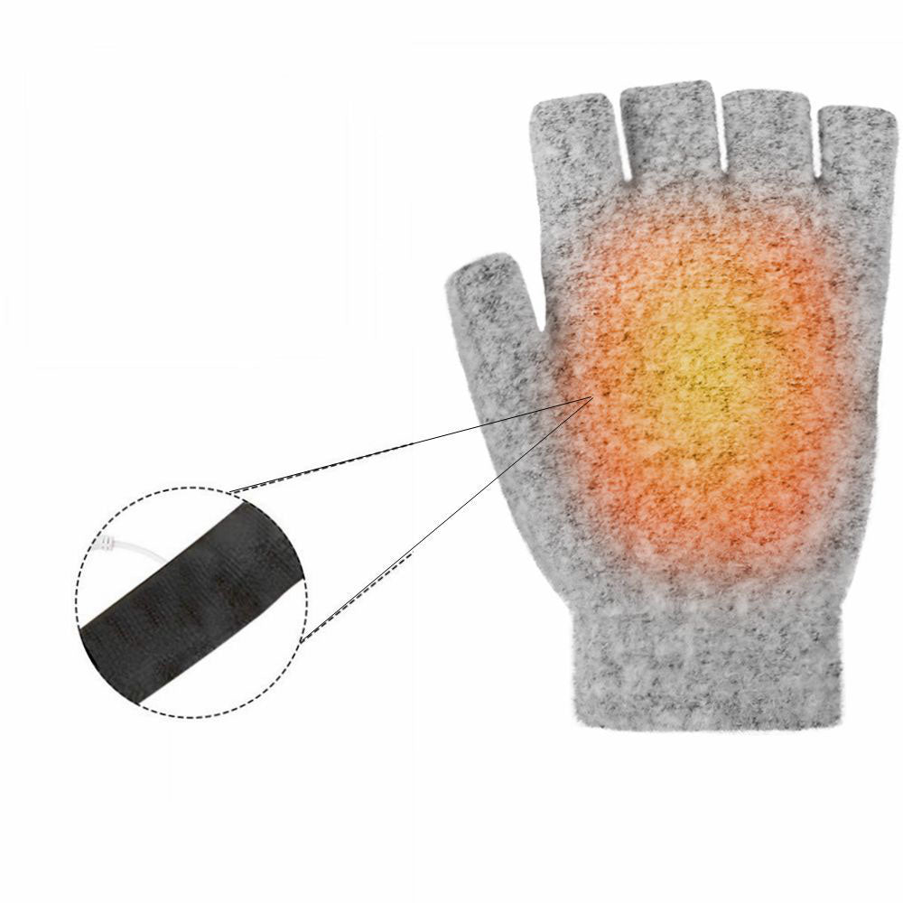 Winter Half Finger Gloves Monochrome Flip Winter Wool Warm Half Gray Open Finger Gloves For Men And Women Usb Heating
