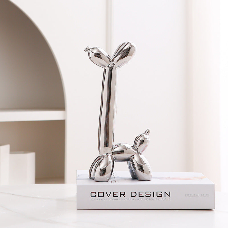 Light Luxury Home Desktop Ornaments Electroplated Blow Dog Ceramic Living Room Entrance Wine Cabinet Cartoon Doll Decorations