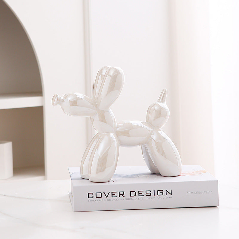 Light Luxury Home Desktop Ornaments Electroplated Blow Dog Ceramic Living Room Entrance Wine Cabinet Cartoon Doll Decorations