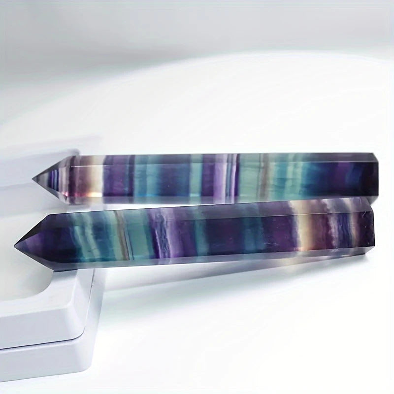 Natural Crystal Rainbow Fluorite Six-Sided Single-Pointed Pillar Ornaments Blue-Green Purple Fluorite Hexagonal Column Crystal Column