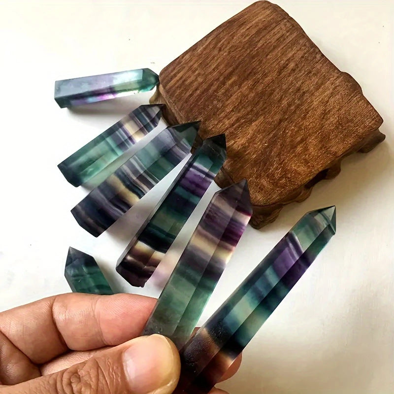 Natural Crystal Rainbow Fluorite Six-Sided Single-Pointed Pillar Ornaments Blue-Green Purple Fluorite Hexagonal Column Crystal Column