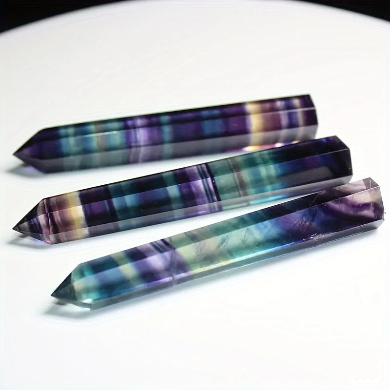 Natural Crystal Rainbow Fluorite Six-Sided Single-Pointed Pillar Ornaments Blue-Green Purple Fluorite Hexagonal Column Crystal Column