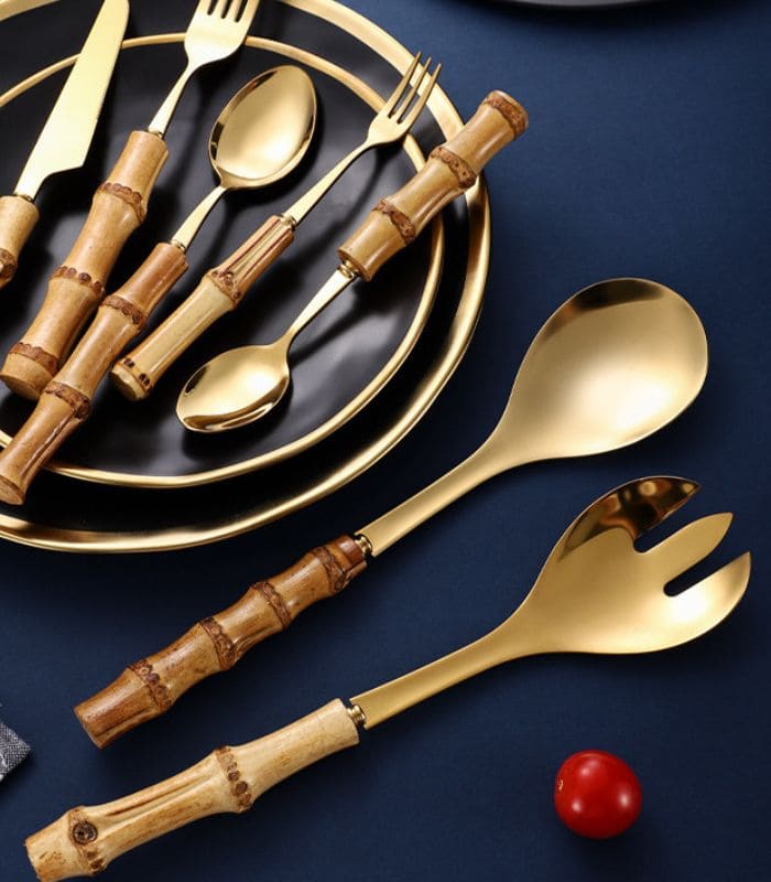 Maliben | Bamboo Handle Salad Serving Cutlery Kitchen Accessories
