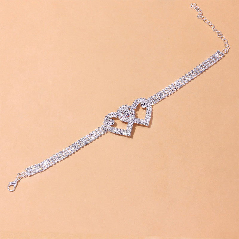 Maliben | Double Love Heart Rhinestone Anklet