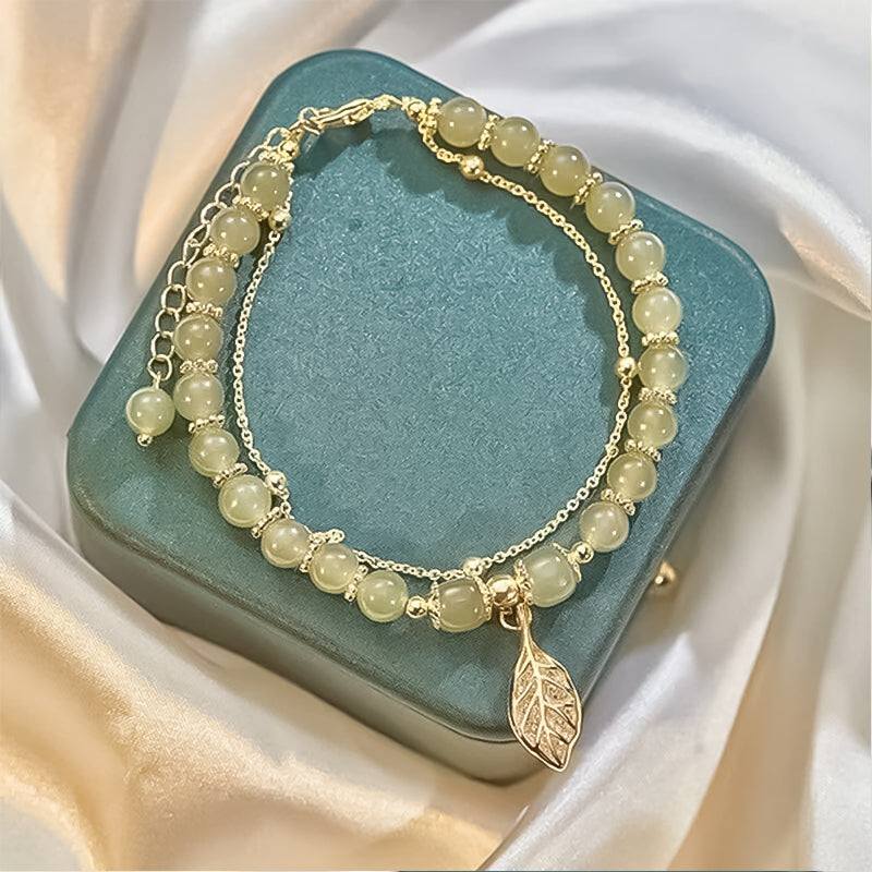 Maliben | Hetian Jade Leaf Gold Bracelet