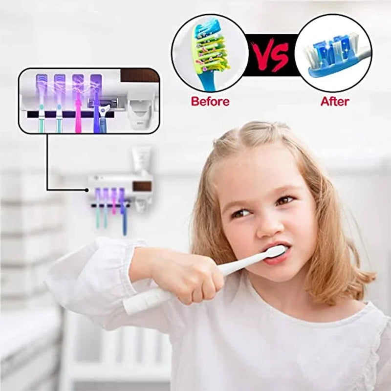 Maliben Smart UV Light Sterilizer Toothbrush Holder, Wall Mounted Toothpaste Dispenser