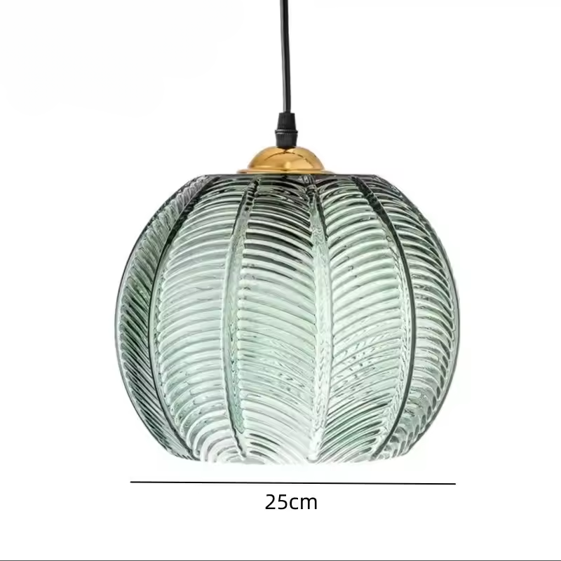 Maliben | Scandinavian Glass Pendant Lamp With Green Leaf Pattern