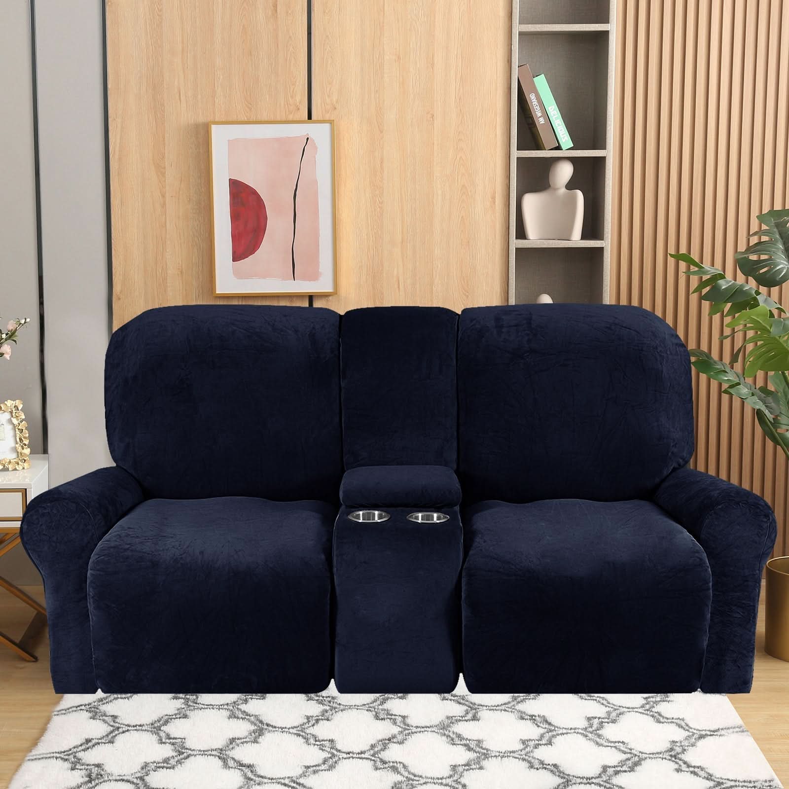Maliben | 2-Seater Recliner Sofa Cover with Cup Holders – Velvet Plush