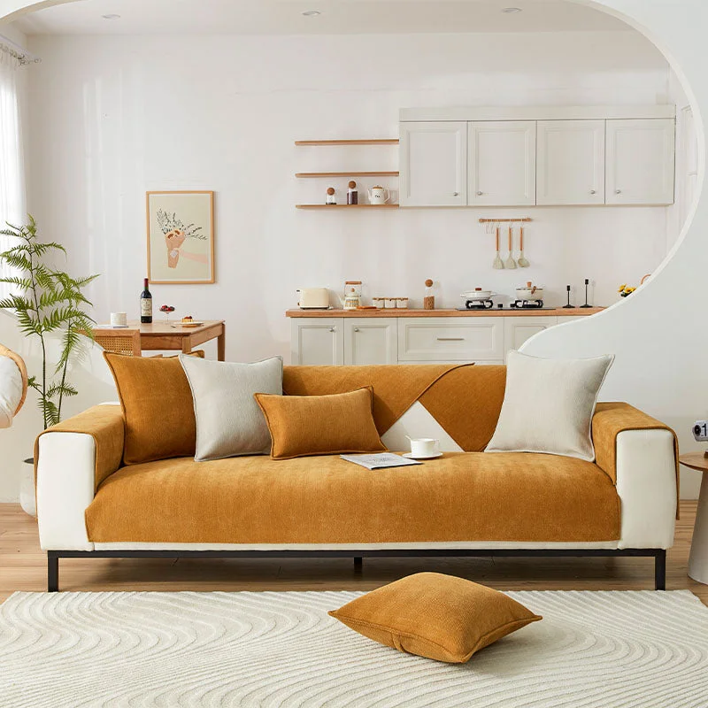 Maliben | Wavy Check Chenille Fabric Furniture Protector Sofa Cover