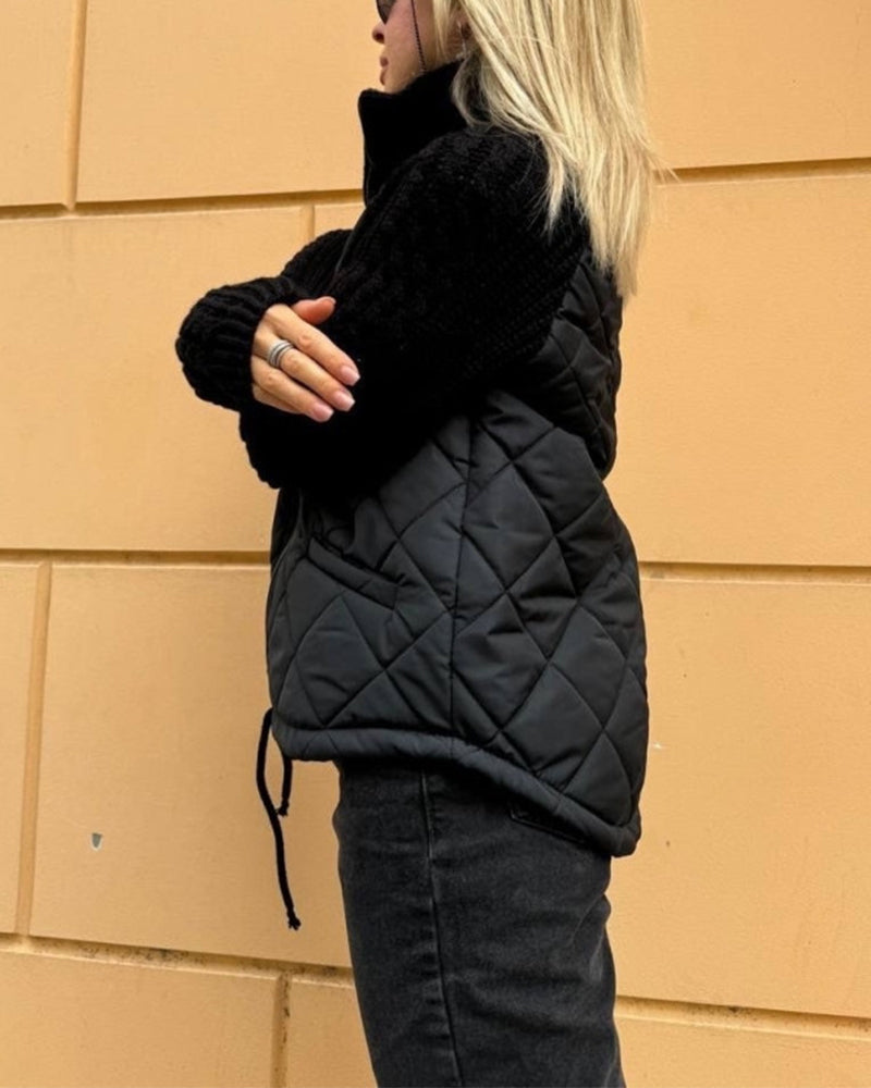 Maliben Solid Color High Collar Zipper Coat