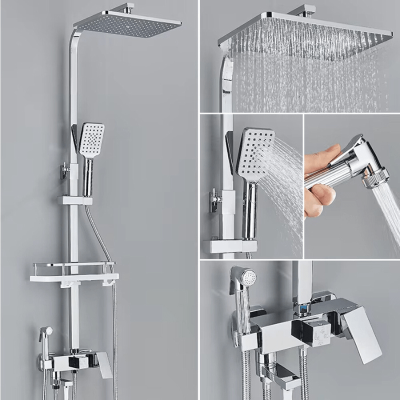 Maliben | Rainflow Luxe Rain Shower Set – Adjustable Brass Shower Fixture With 4 Functions