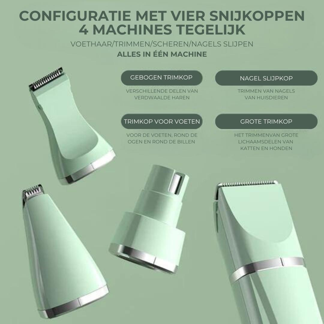 Maliben | Tierpflegegerät Groomilo 4-In-1 | Quiet & Rechargeable | For Fur & Nails | White-Green