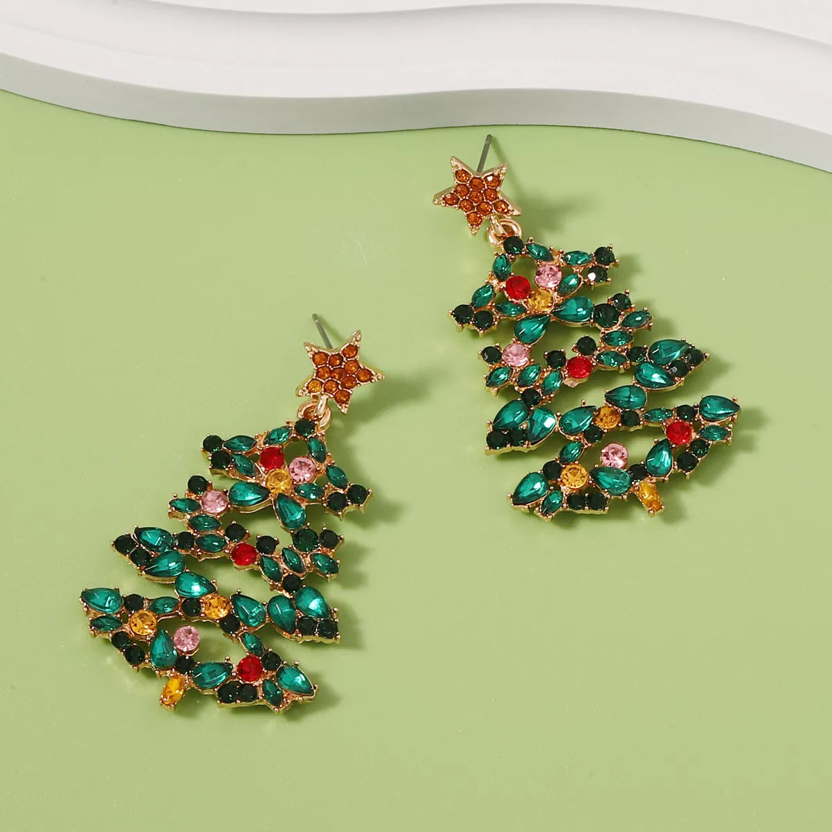 Maliben | Christmas Tree Earrings With Rhinestones