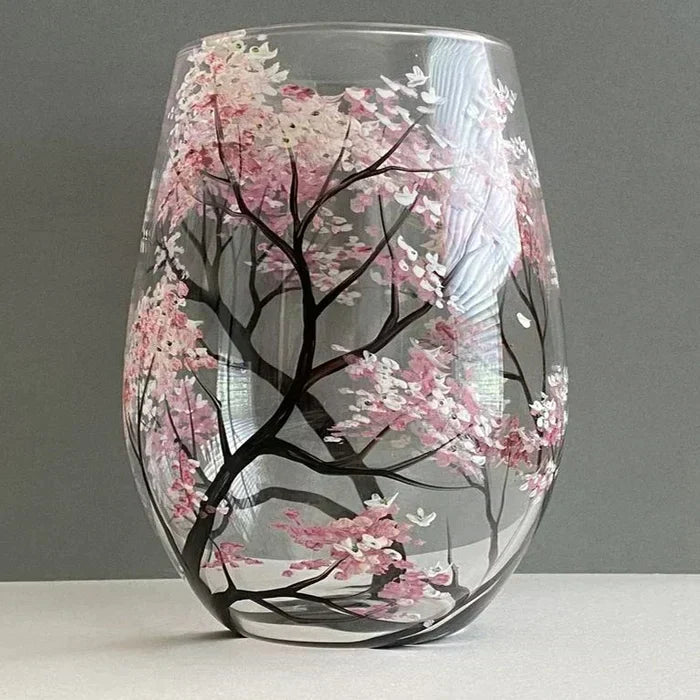 Maliben | Hand Painted Four Seasons Tree Wine Glasses | Unique Art