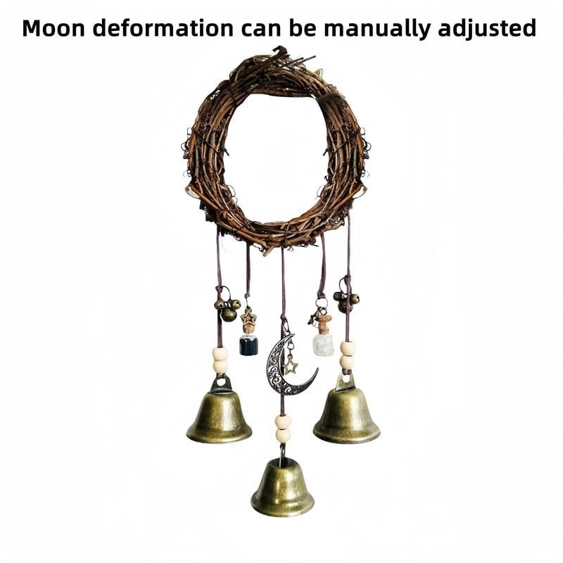 Maliben | Witch Bell HangIng Decor | Boho Rustic Design | Rattan & Metal | 11.8 in