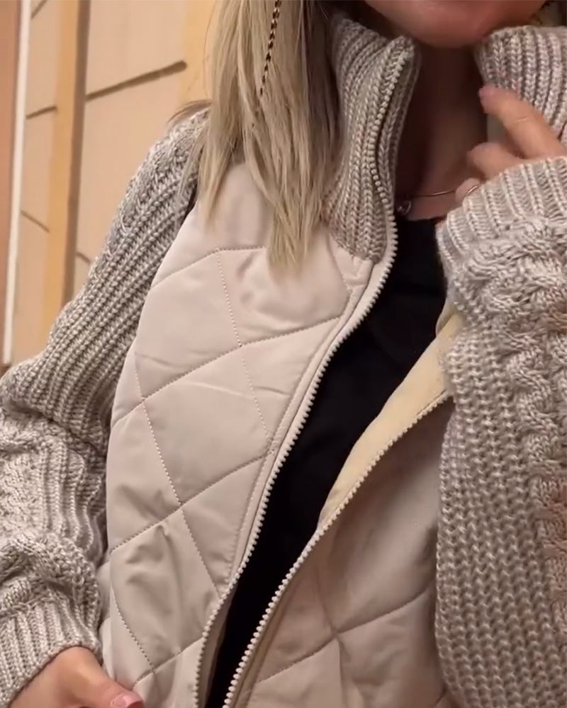Maliben Solid Color High Collar Zipper Coat