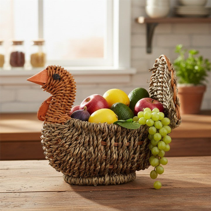 Maliben | Handcrafted Natural Woven Turkey Shape Basket
