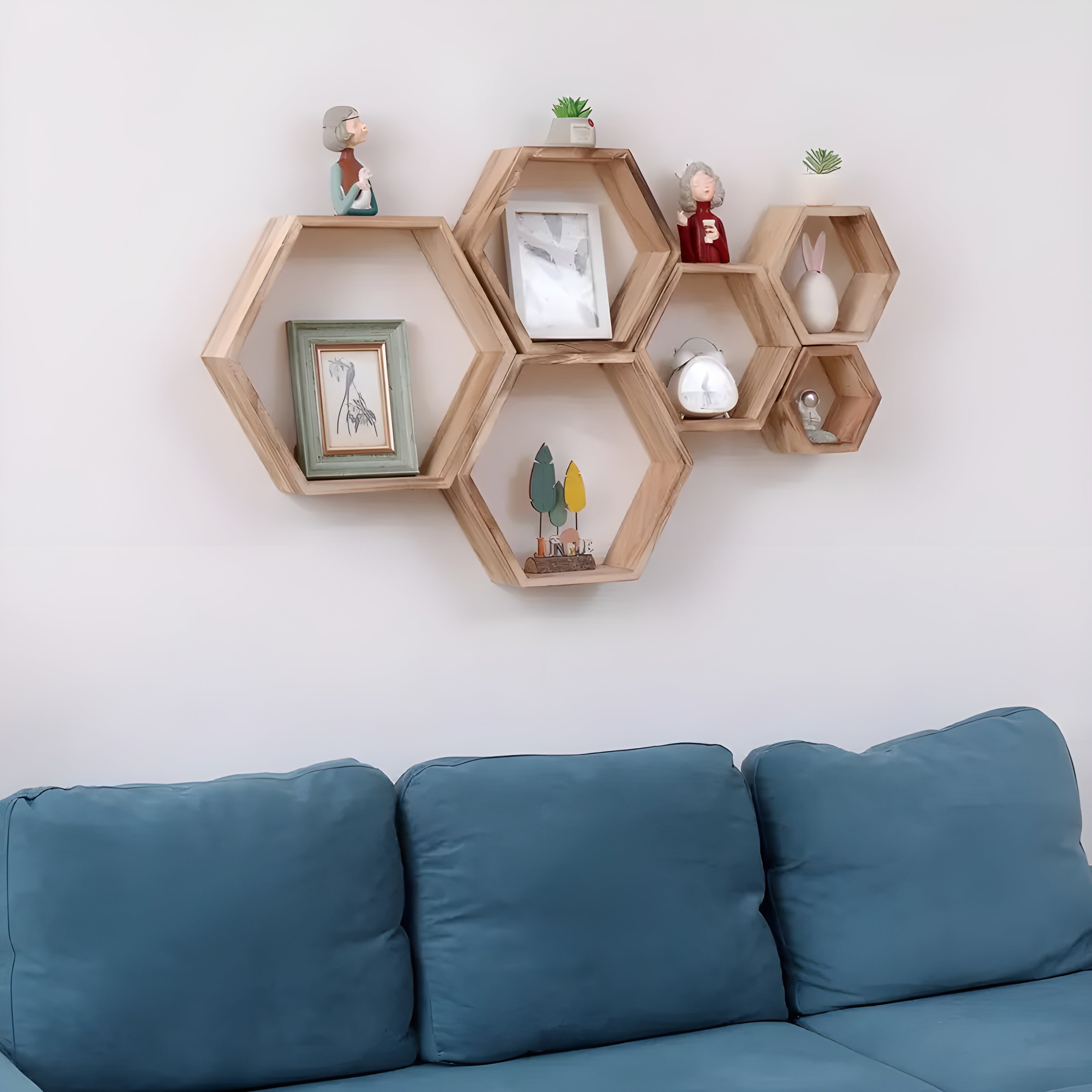 Maliben | Wall Shelf Set HexaWood | 5-Piece | Hexagon Design | Rustic wood Look