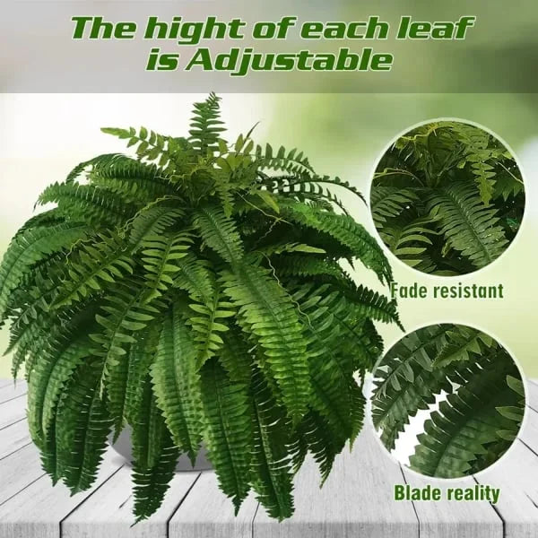 Maliben | Uv Resistant Artificial Boston Fern | Lifelike, Waterproof & Maintenance-Free For Outdoor Décor
