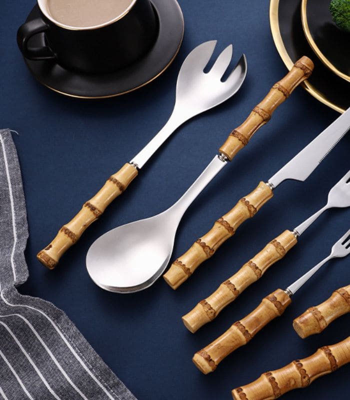 Maliben | Bamboo Handle Salad Serving Cutlery Kitchen Accessories