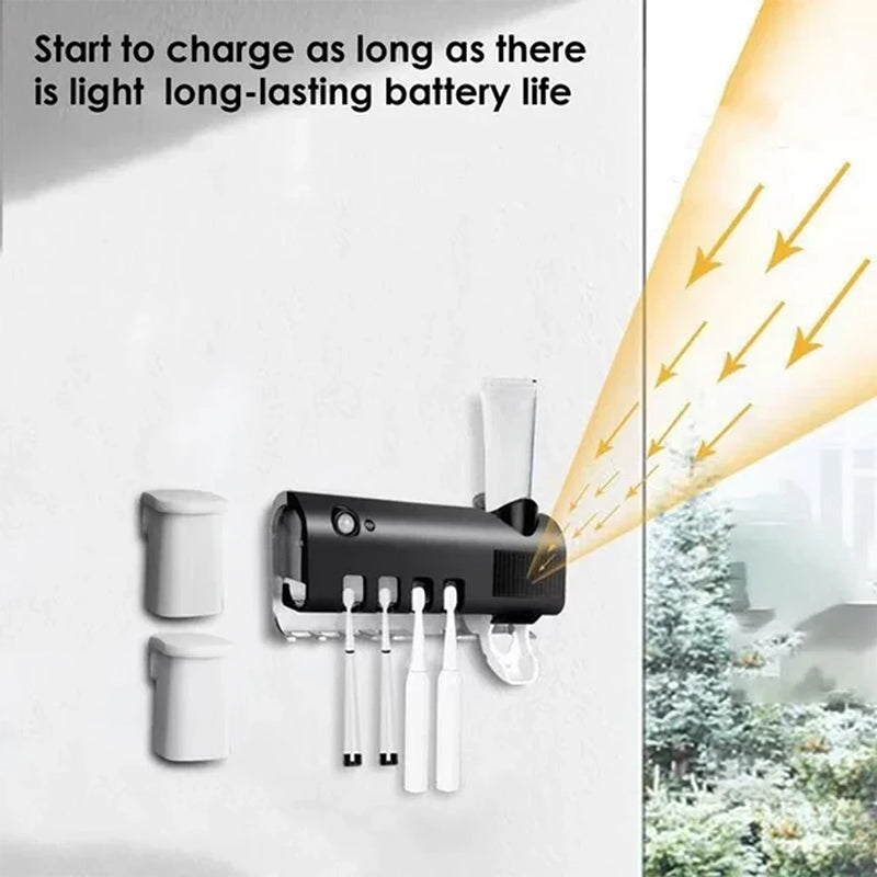 Maliben Smart UV Light Sterilizer Toothbrush Holder, Wall Mounted Toothpaste Dispenser